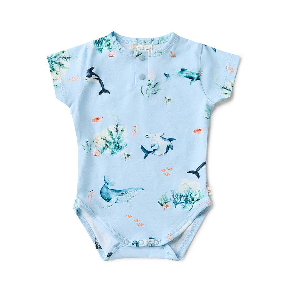 Snuggle Hunny - Blue Ocean Short Sleeve Organic Bodysuit
