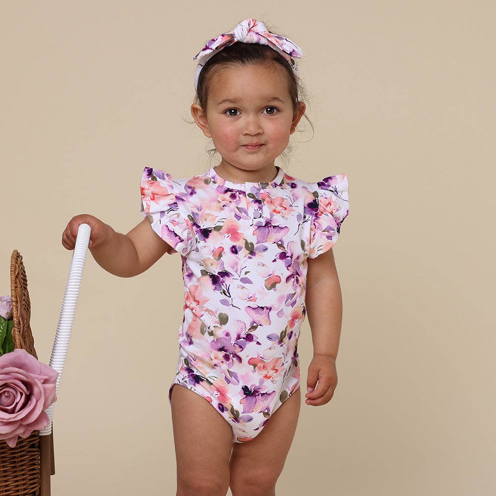 Snuggle Hunny - Blushing Beauty Short Sleeve Organic Bodysuit with Frill