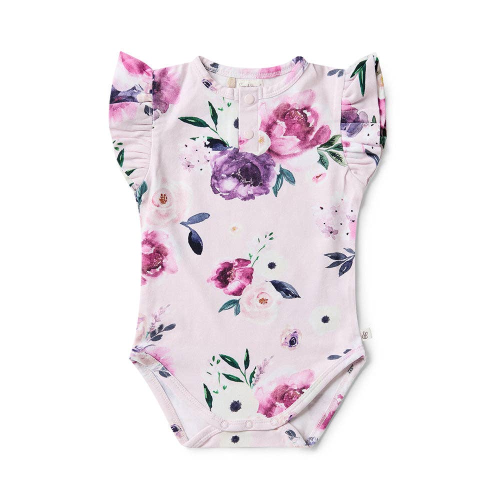 Snuggle Hunny - Floral Kiss Short Sleeve Organic Bodysuit with Frill