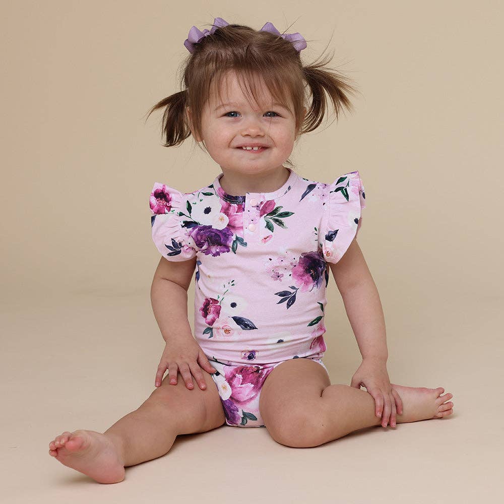 Snuggle Hunny - Floral Kiss Short Sleeve Organic Bodysuit with Frill
