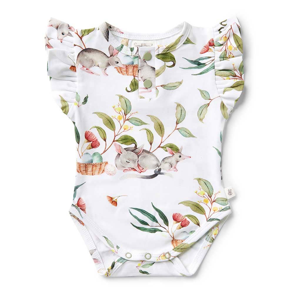 Snuggle Hunny - Easter Bilby Short Sleeve Organic Bodysuit with Frill