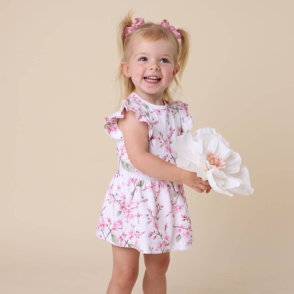 Snuggle Hunny - Cherry Blossom Short Sleeve Organic Dress