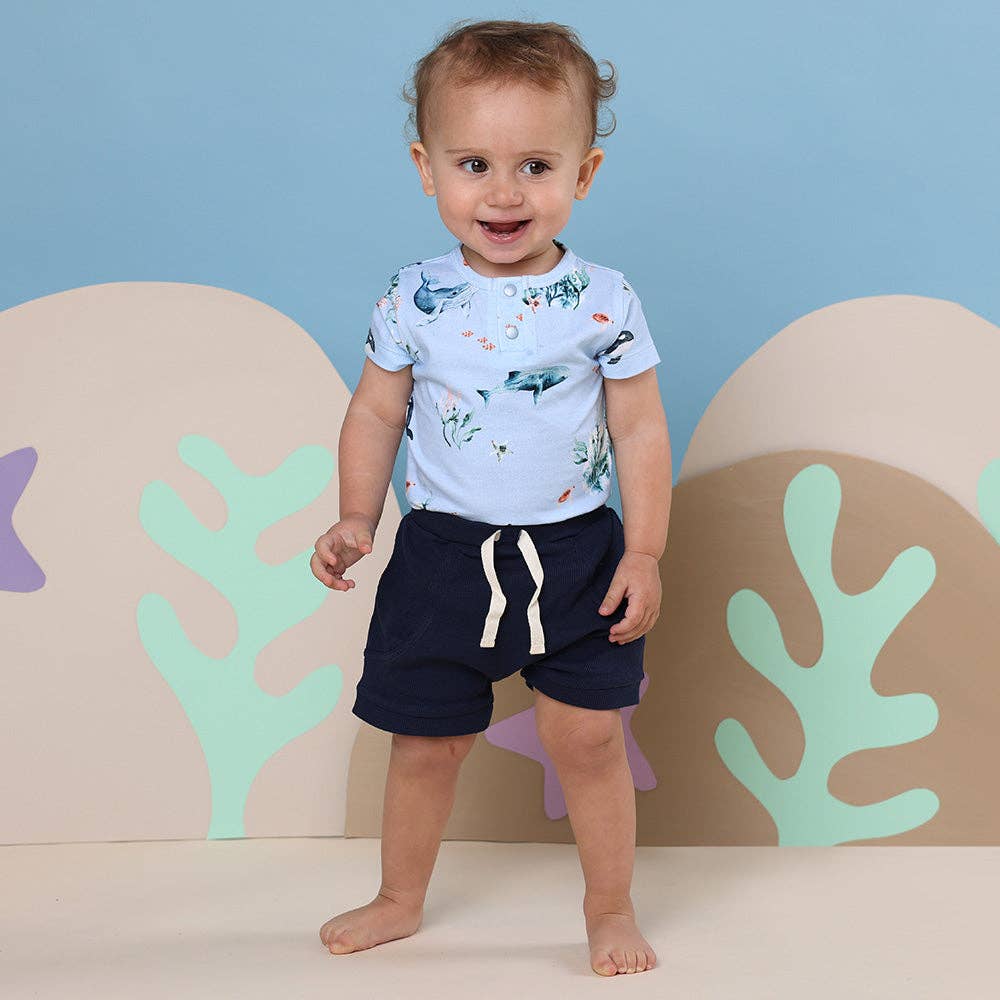 Snuggle Hunny - Blue Ocean Short Sleeve Organic Bodysuit