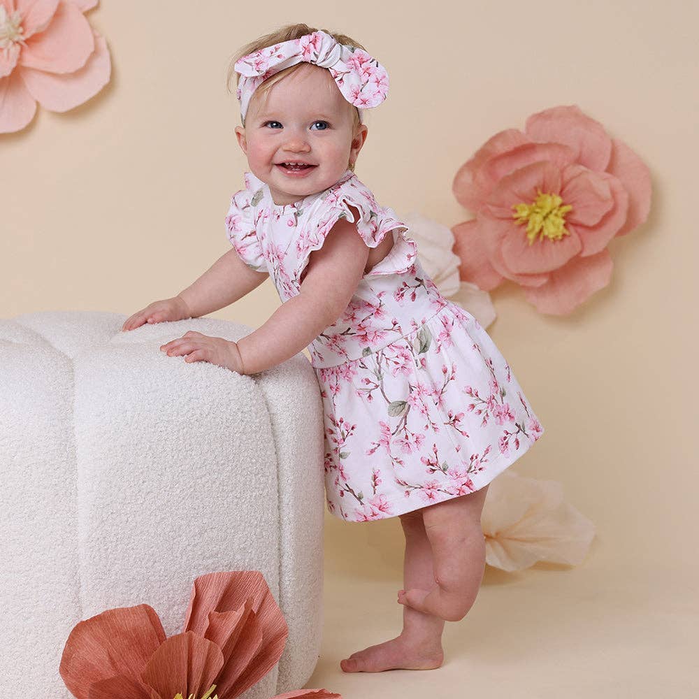 Snuggle Hunny - Cherry Blossom Short Sleeve Organic Dress