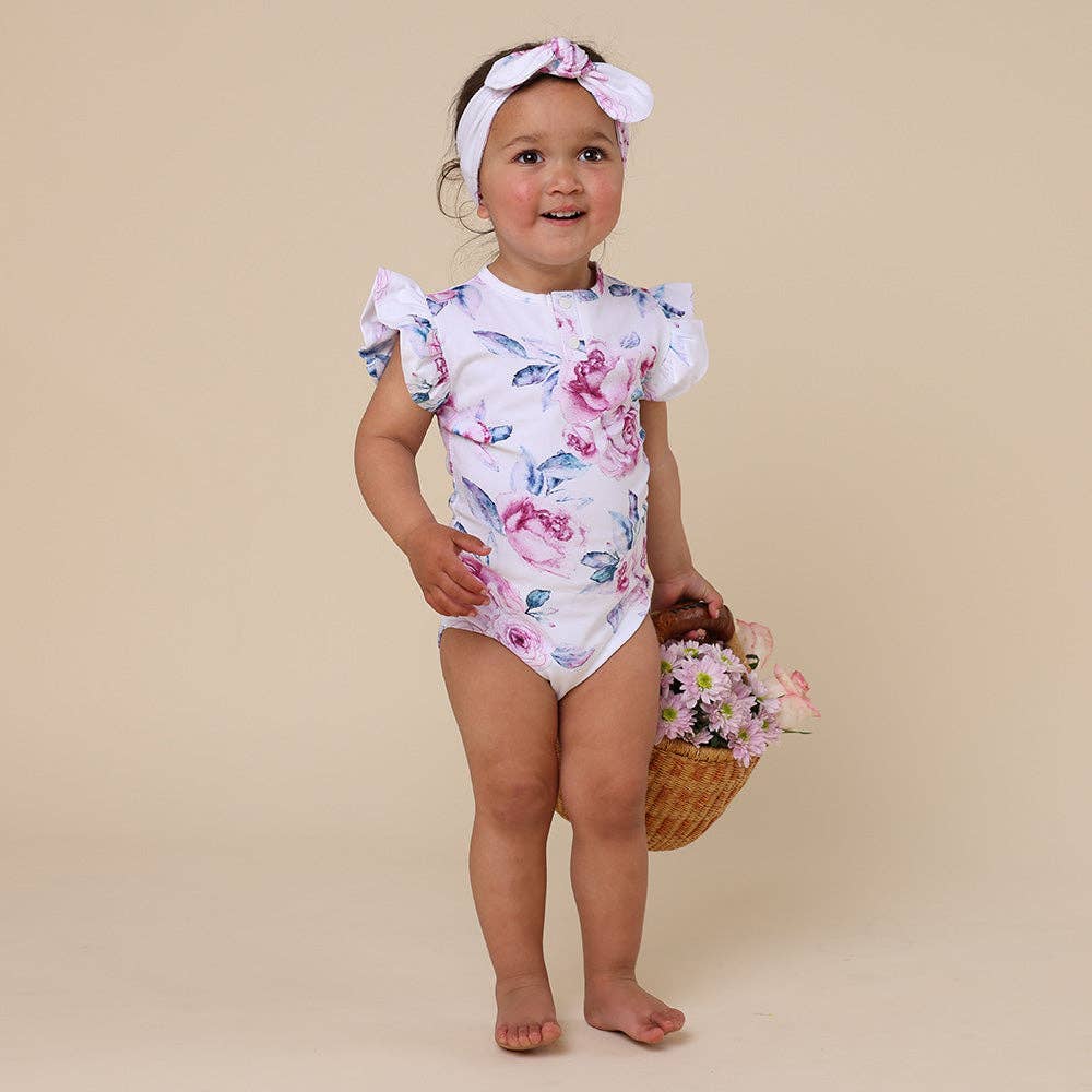Snuggle Hunny - Lilac Skies Short Sleeve Organic Bodysuit with Frill