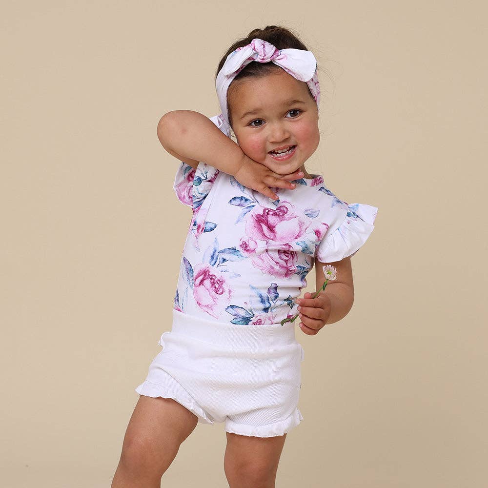 Snuggle Hunny - Lilac Skies Short Sleeve Organic Bodysuit with Frill