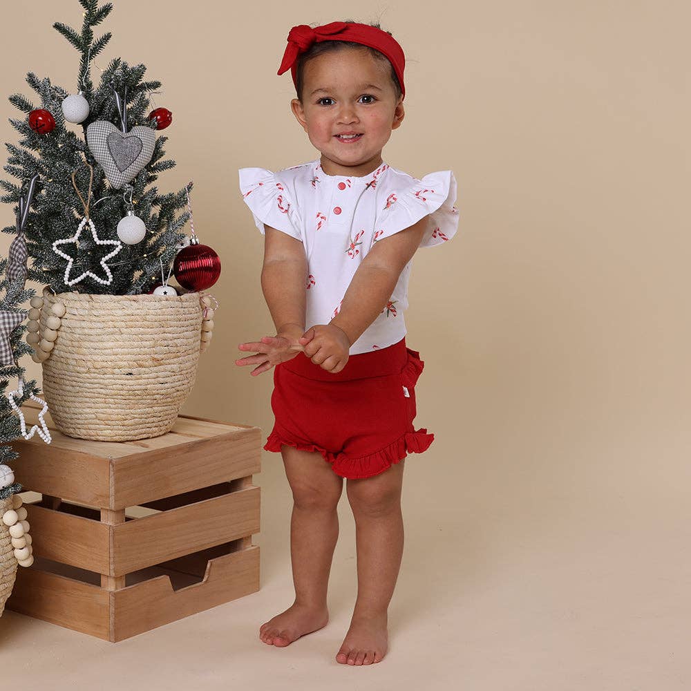 Snuggle Hunny - Candy Cane Short Sleeve Organic Bodysuit with Frill