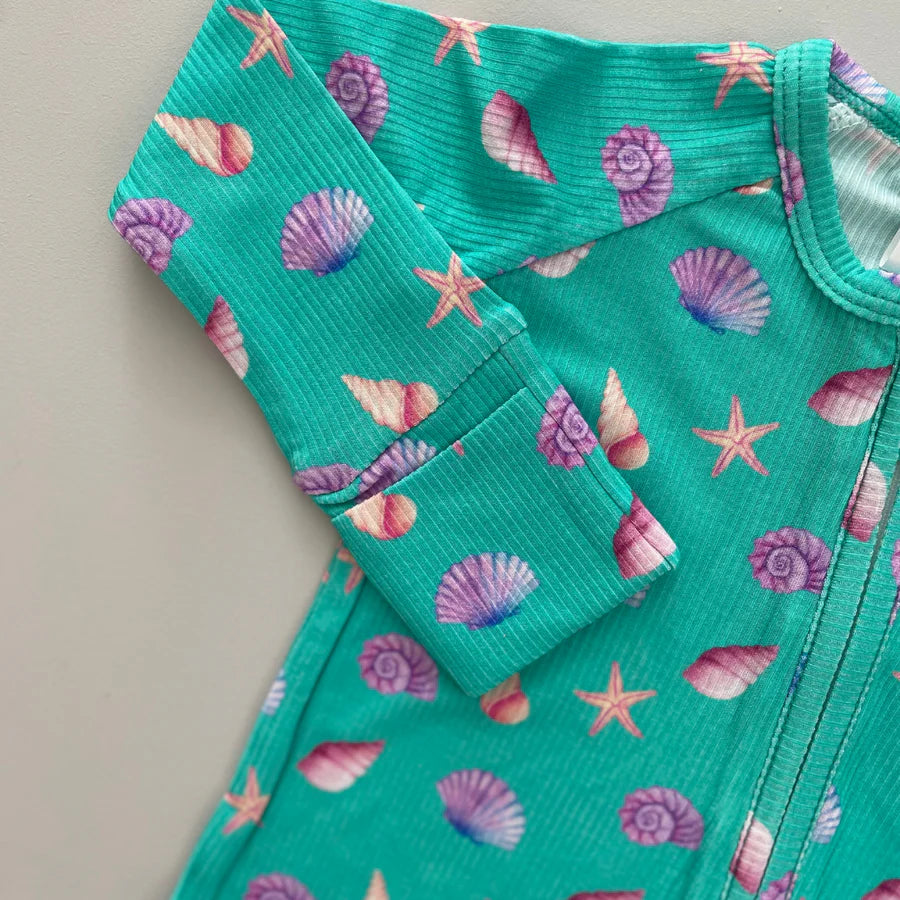 Lil Miimie Bamboo Zipper Onesie - Seashells