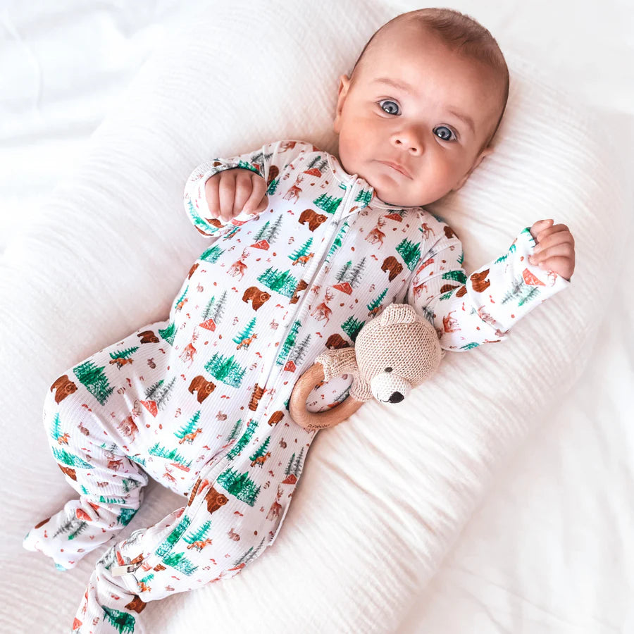 Lil Miimie Bamboo Zipper Onesie - Woodland Animals