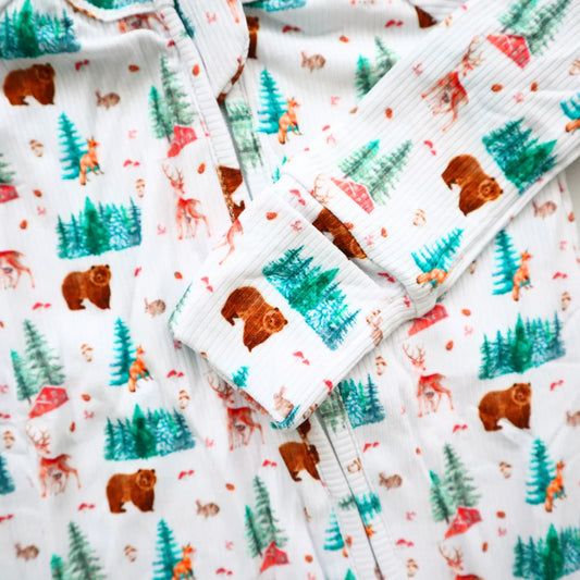 Lil Miimie Bamboo Zipper Onesie - Woodland Animals