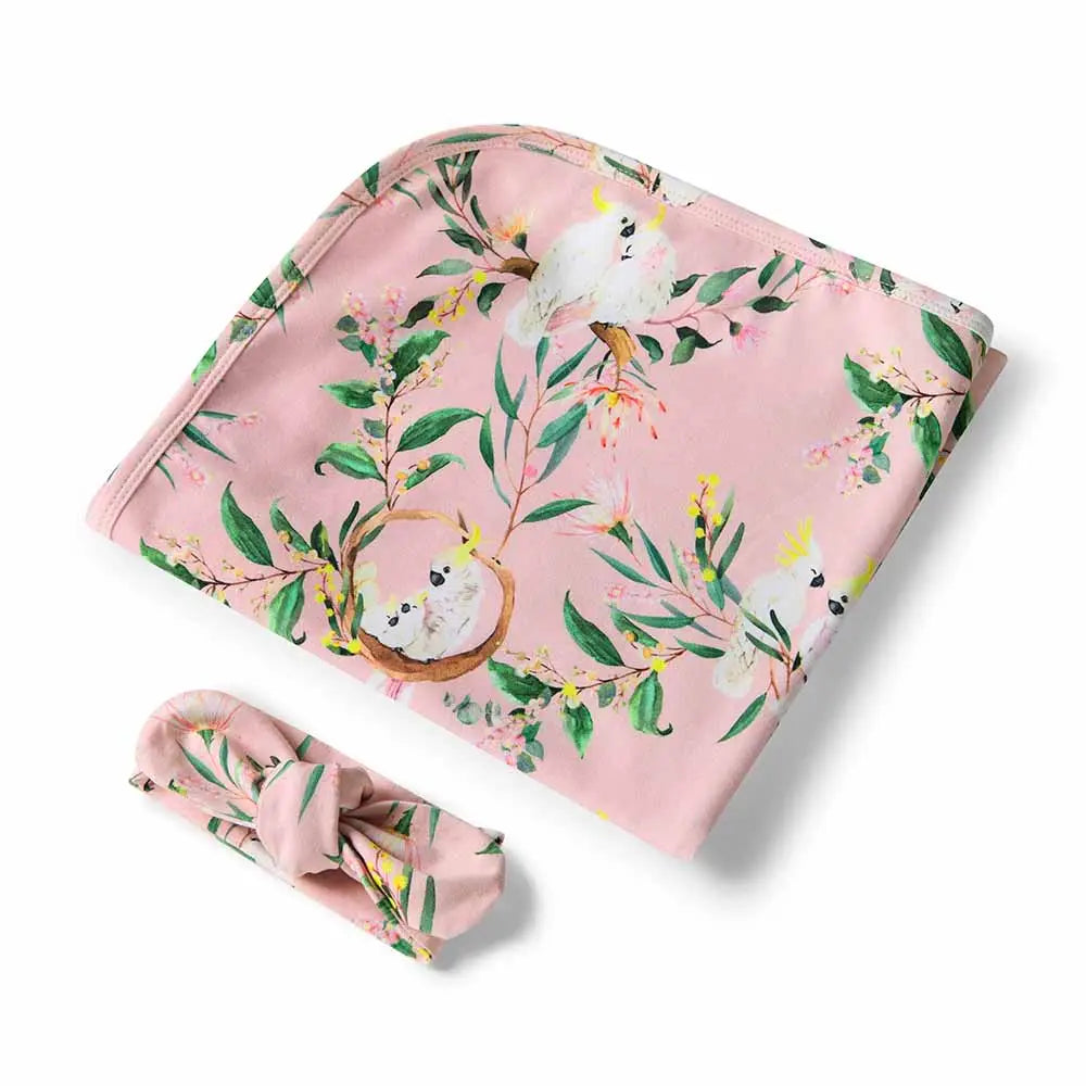 Snuggle Hunny - Cockatoo Organic Jersey Wrap & Topknot Set