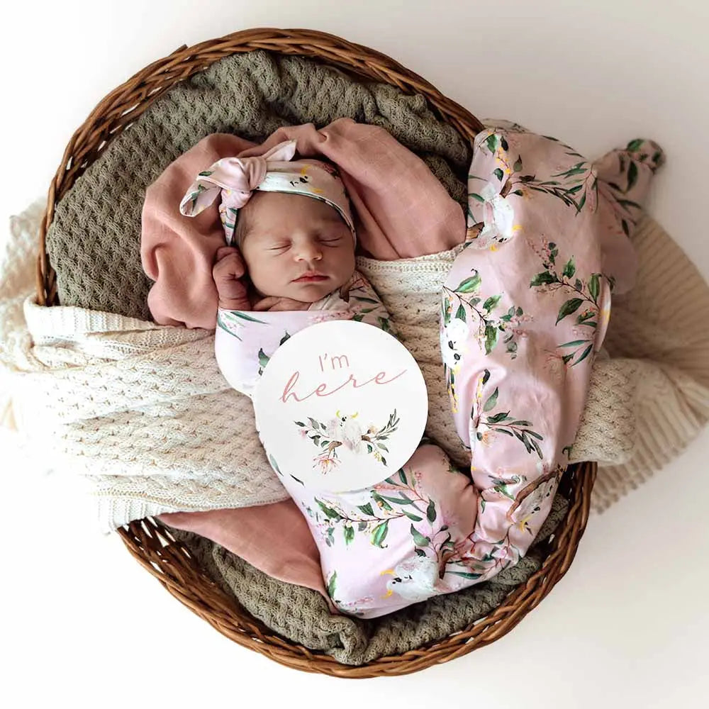 Snuggle Hunny - Cockatoo Organic Jersey Wrap & Topknot Set