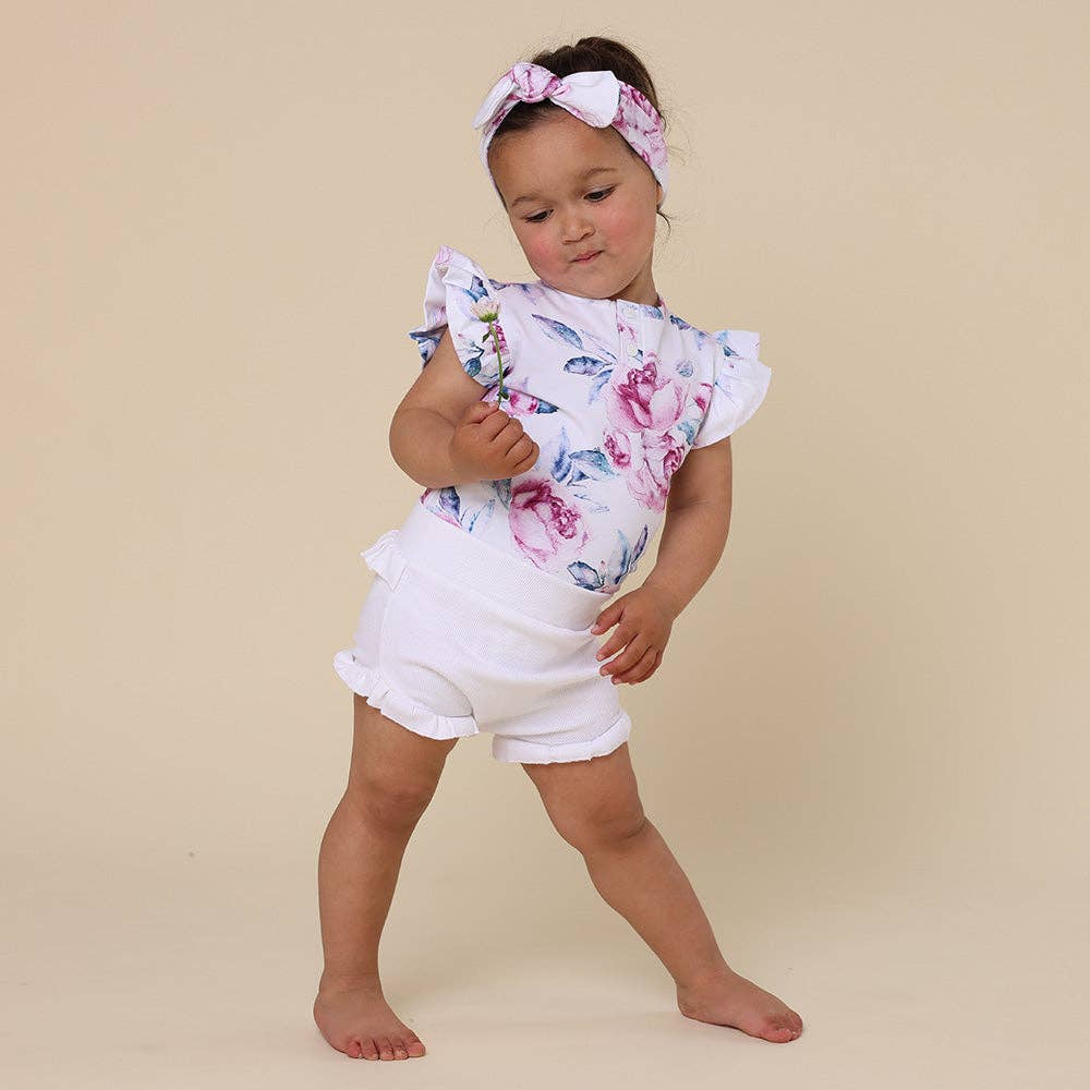 Snuggle Hunny - Lilac Skies Short Sleeve Organic Bodysuit with Frill