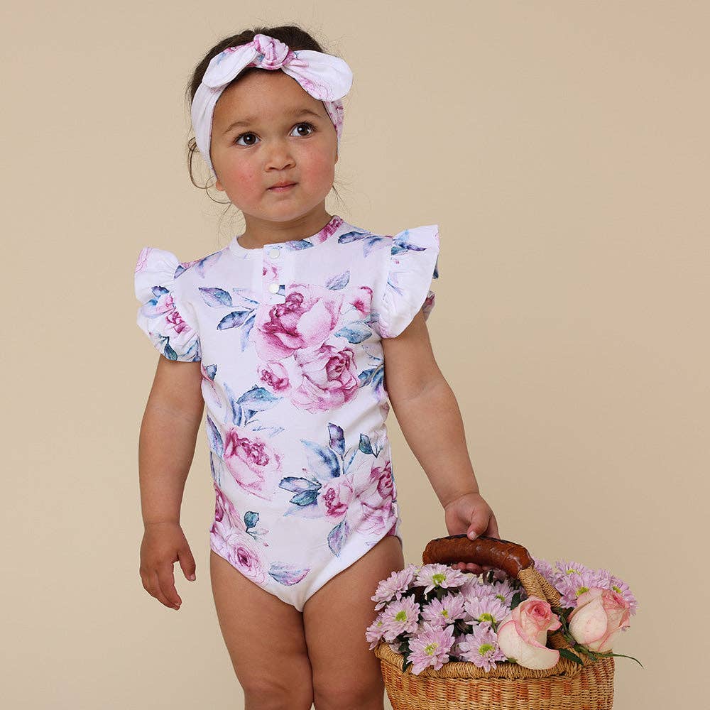 Snuggle Hunny - Lilac Skies Short Sleeve Organic Bodysuit with Frill