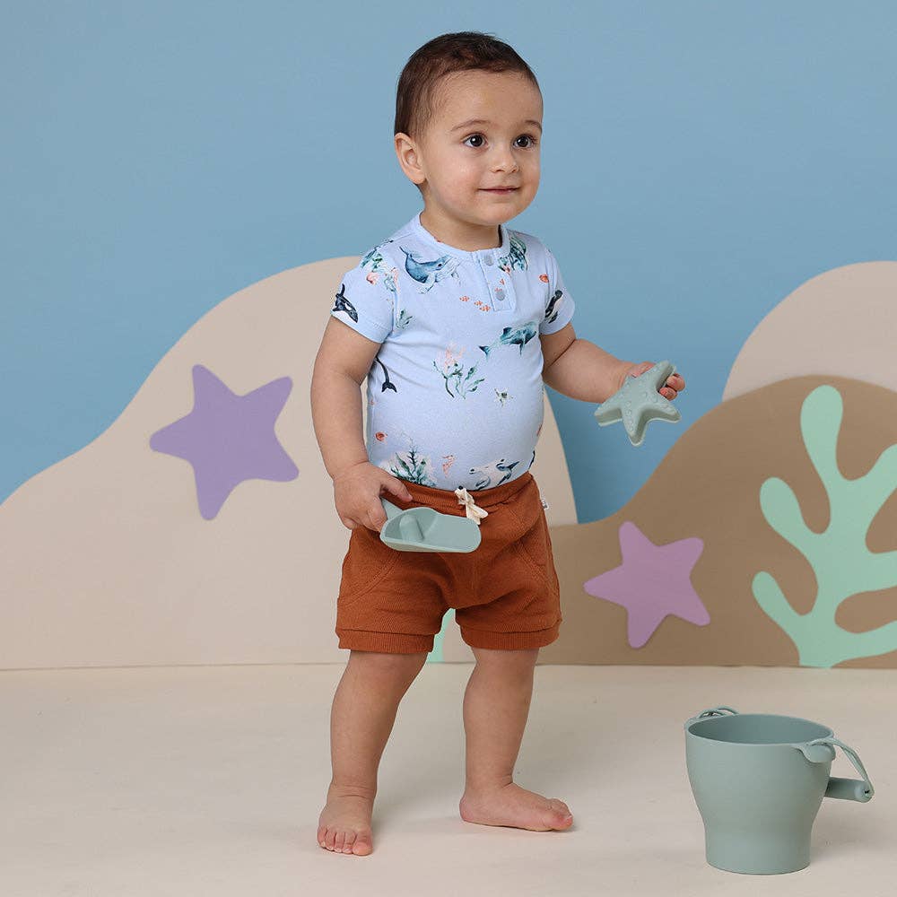 Snuggle Hunny - Blue Ocean Short Sleeve Organic Bodysuit