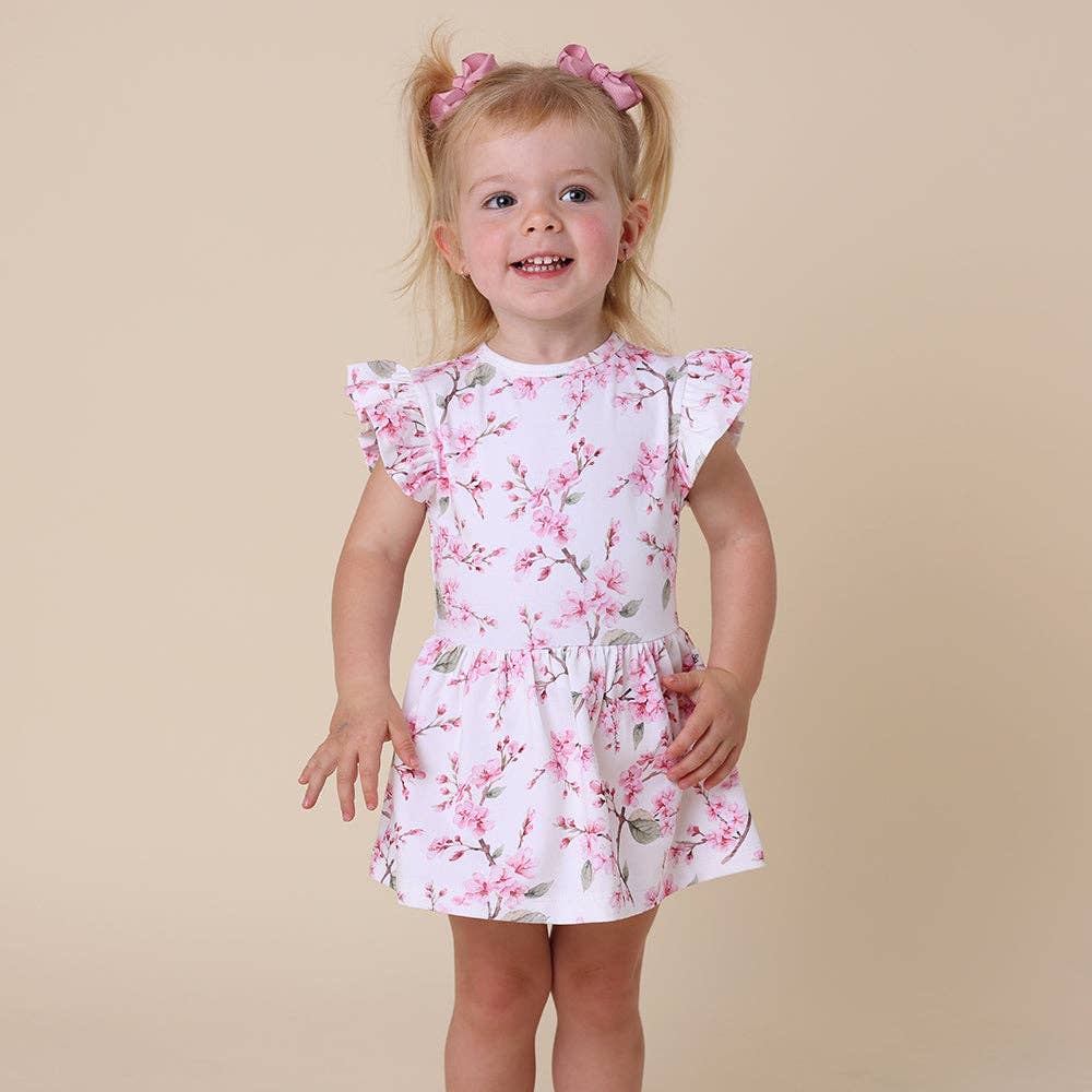Snuggle Hunny - Cherry Blossom Short Sleeve Organic Dress