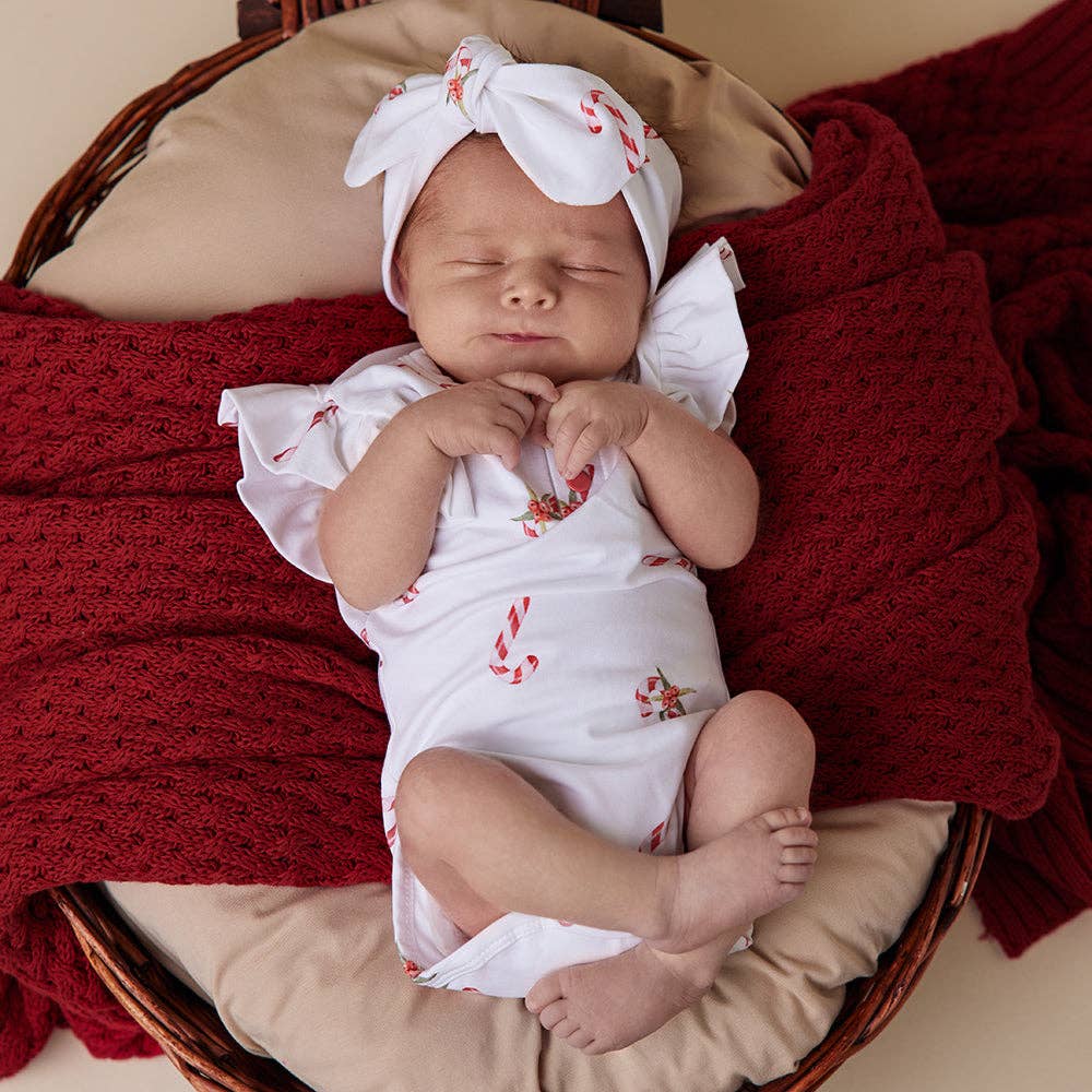 Snuggle Hunny - Candy Cane Short Sleeve Organic Bodysuit with Frill