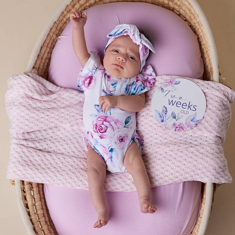 Snuggle Hunny - Lilac Skies Short Sleeve Organic Bodysuit with Frill