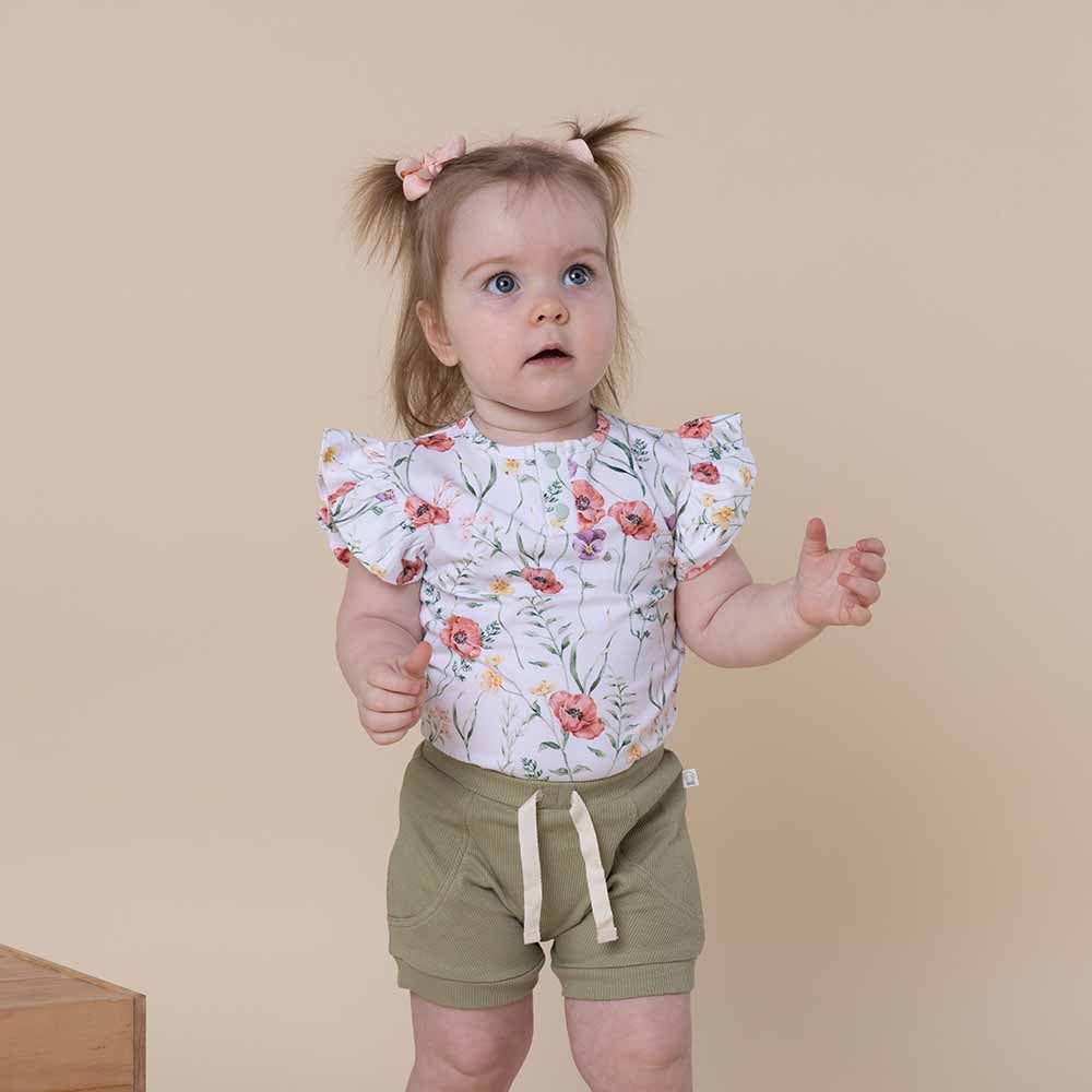 Snuggle Hunny - Meadow Short Sleeve Organic Bodysuit with Frill