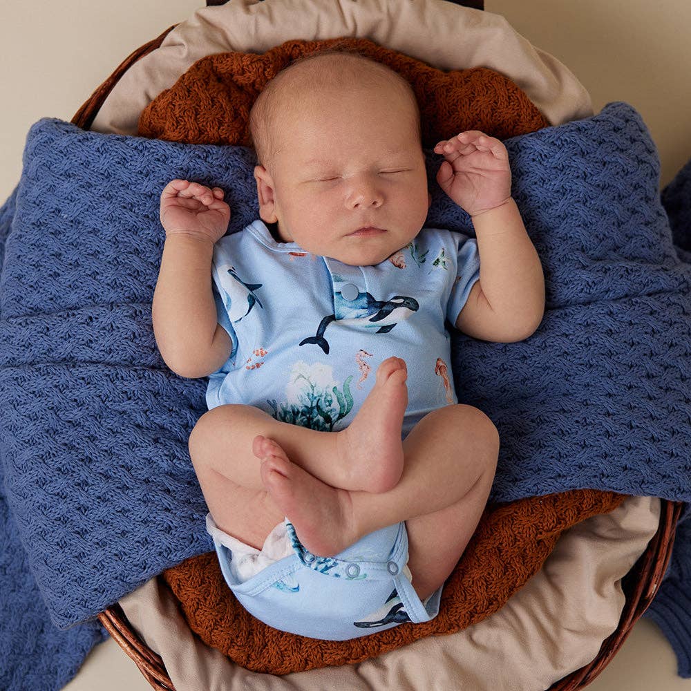 Snuggle Hunny - Blue Ocean Short Sleeve Organic Bodysuit