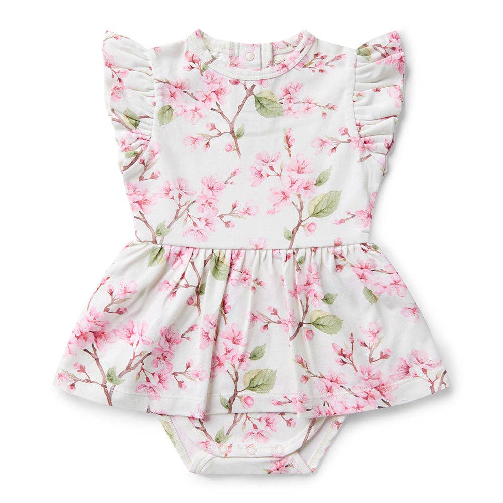 Snuggle Hunny - Cherry Blossom Short Sleeve Organic Dress