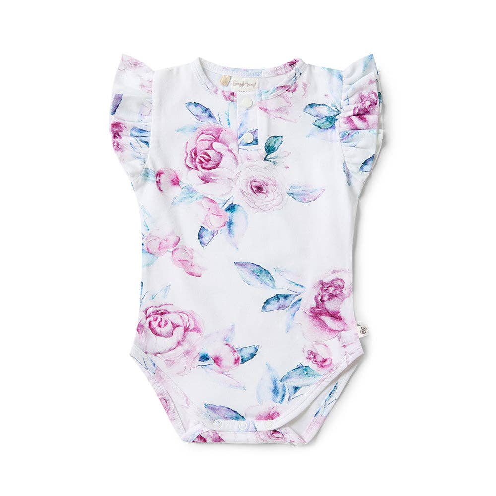 Snuggle Hunny - Lilac Skies Short Sleeve Organic Bodysuit with Frill