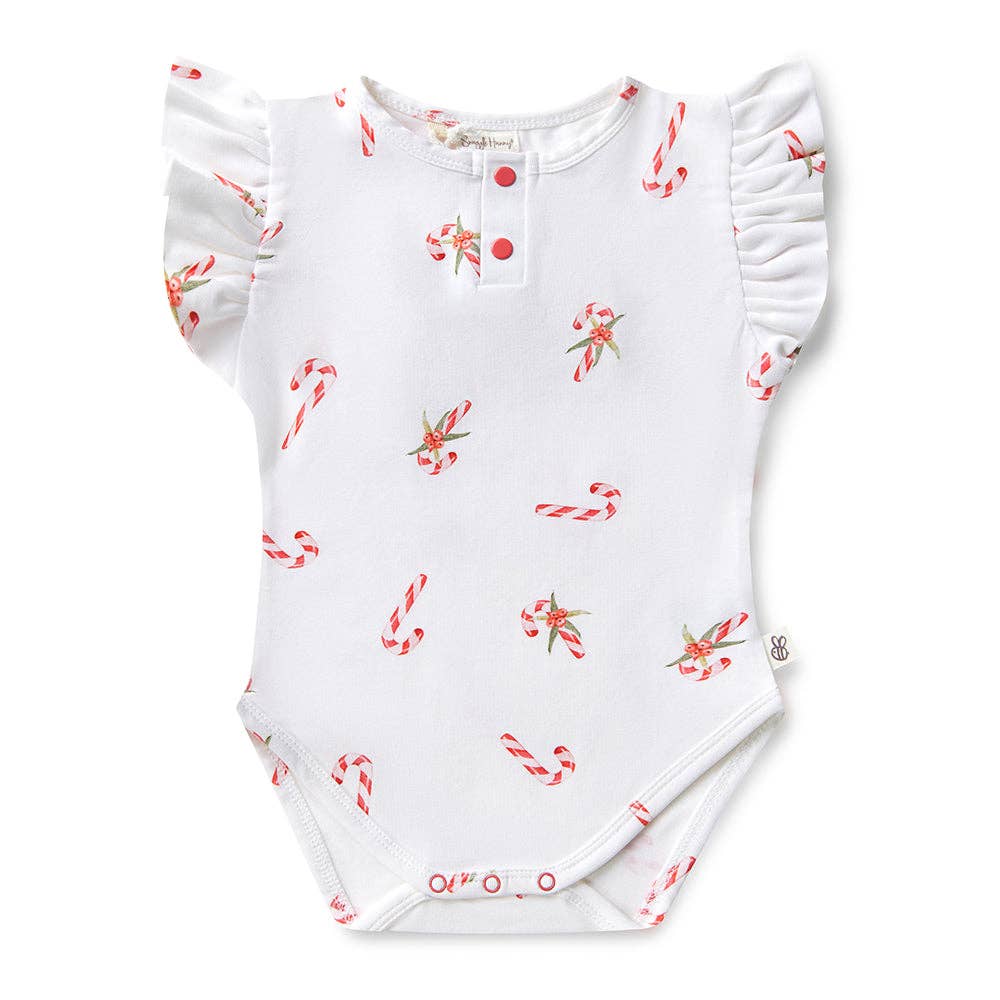Snuggle Hunny - Candy Cane Short Sleeve Organic Bodysuit with Frill