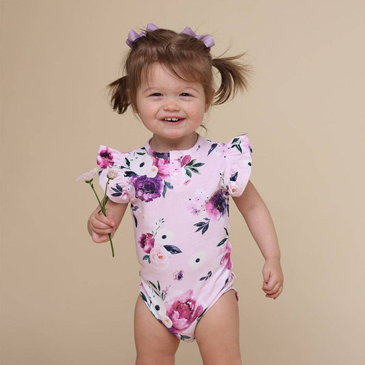 Snuggle Hunny - Floral Kiss Short Sleeve Organic Bodysuit with Frill