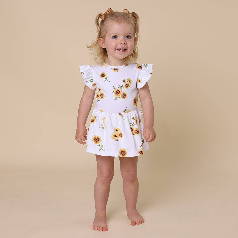 Snuggle Hunny - Sunflower Short Sleeve Organic Dress