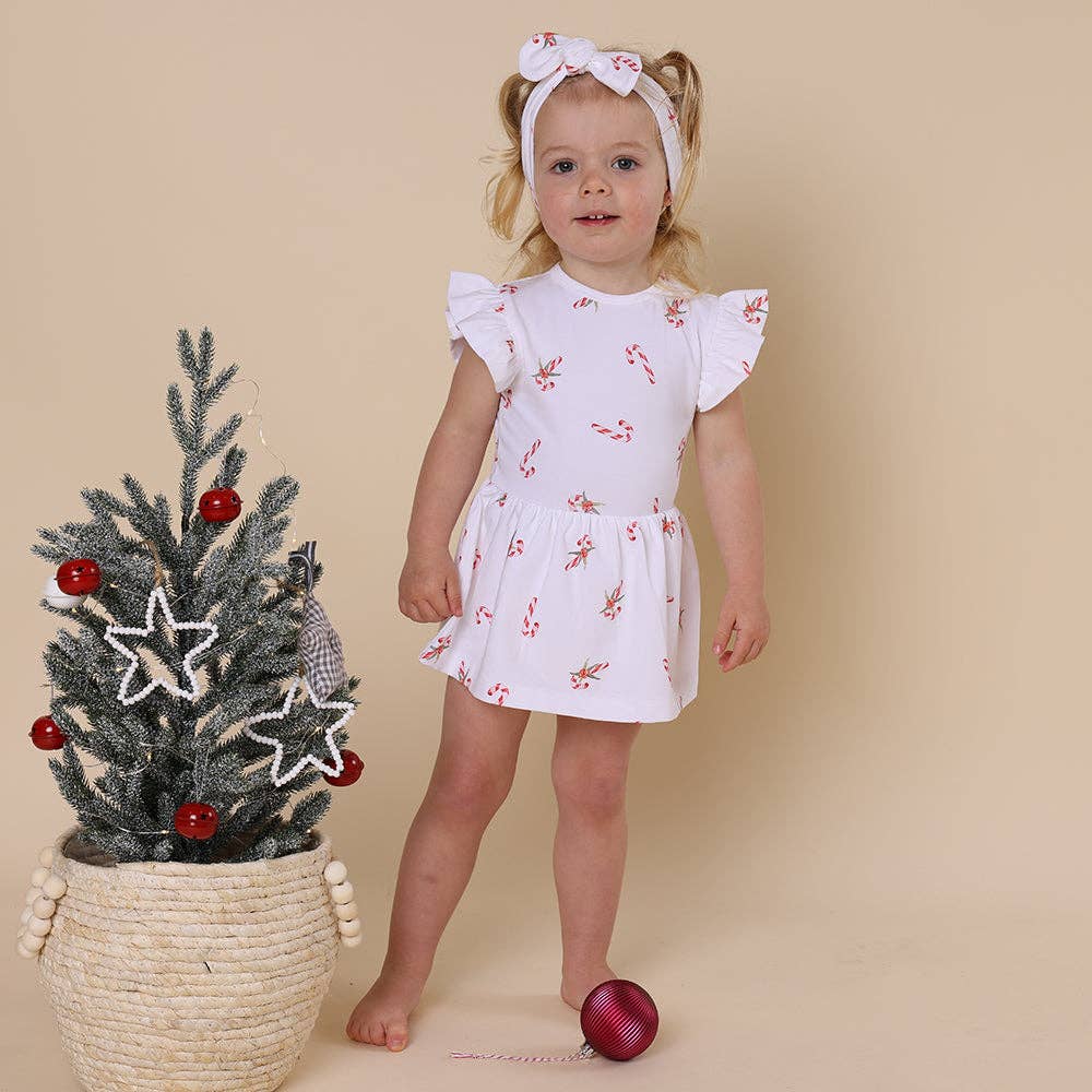 Snuggle Hunny - Candy Cane Short Sleeve Organic Dress