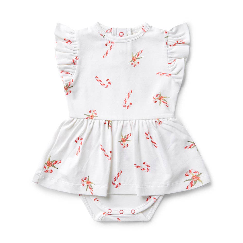 Snuggle Hunny - Candy Cane Short Sleeve Organic Dress