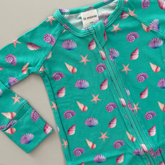 Lil Miimie Bamboo Zipper Onesie - Seashells