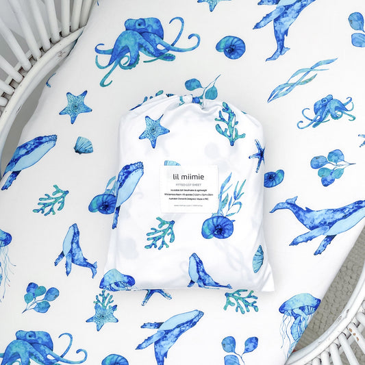 Lil Miimie Bamboo Cot Sheet - Blue Marine