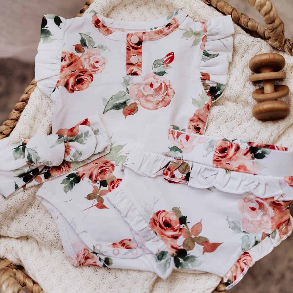 Snuggle Hunny - Rosebud Short Sleeve Organic Bodysuit