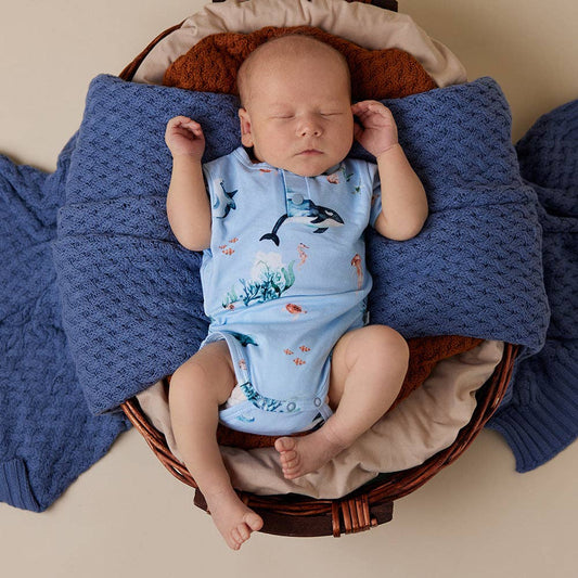 Snuggle Hunny - Blue Ocean Short Sleeve Organic Bodysuit