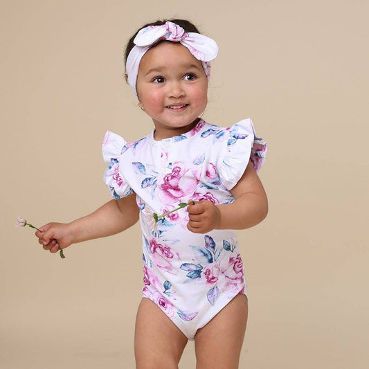 Snuggle Hunny - Lilac Skies Short Sleeve Organic Bodysuit with Frill