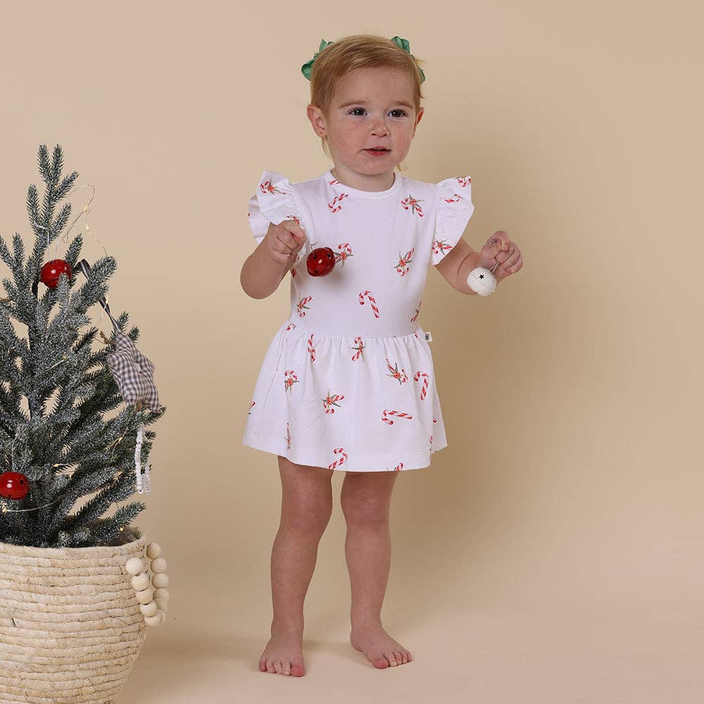 Snuggle Hunny - Candy Cane Short Sleeve Organic Dress